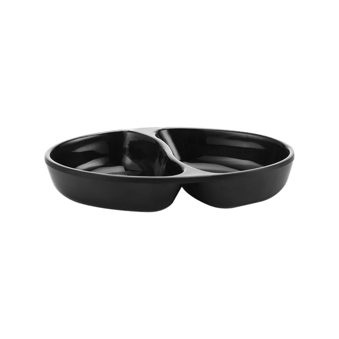 PAUL SONS Hospitality Unbreakable Melamine Twin Sauce Bowl for Serving Sauce/Chutney for Dipping Snacks Matte Finish, Small Black (Pack of 4Pc)