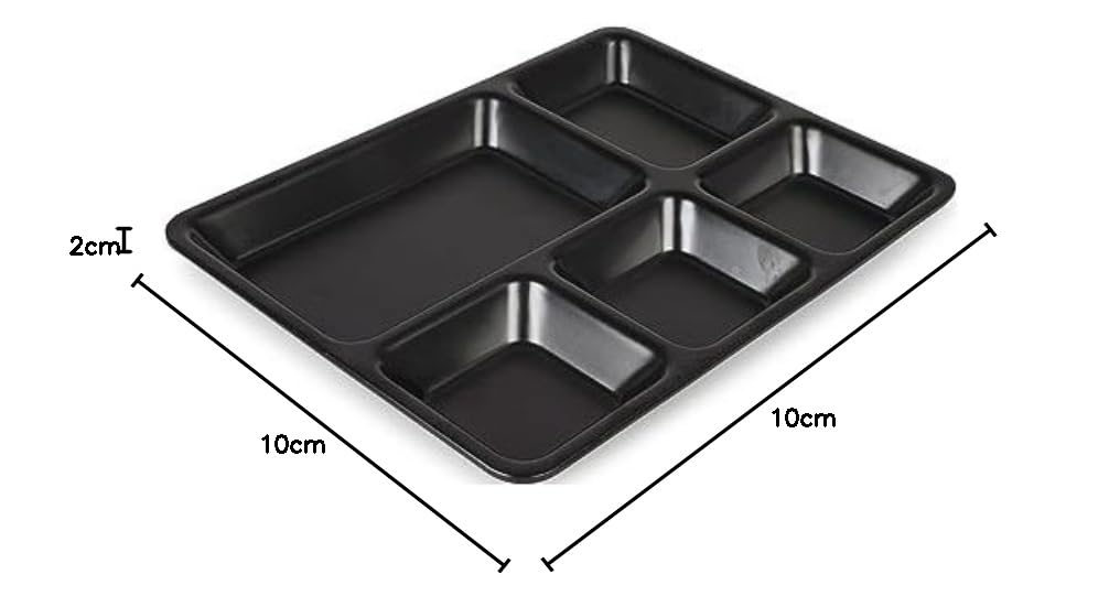 TWINK Lunch Plates, Dinner Plates || Full Length Lunch Thali Multicolor Plate Set of 2 (Black Partition Thali 5)