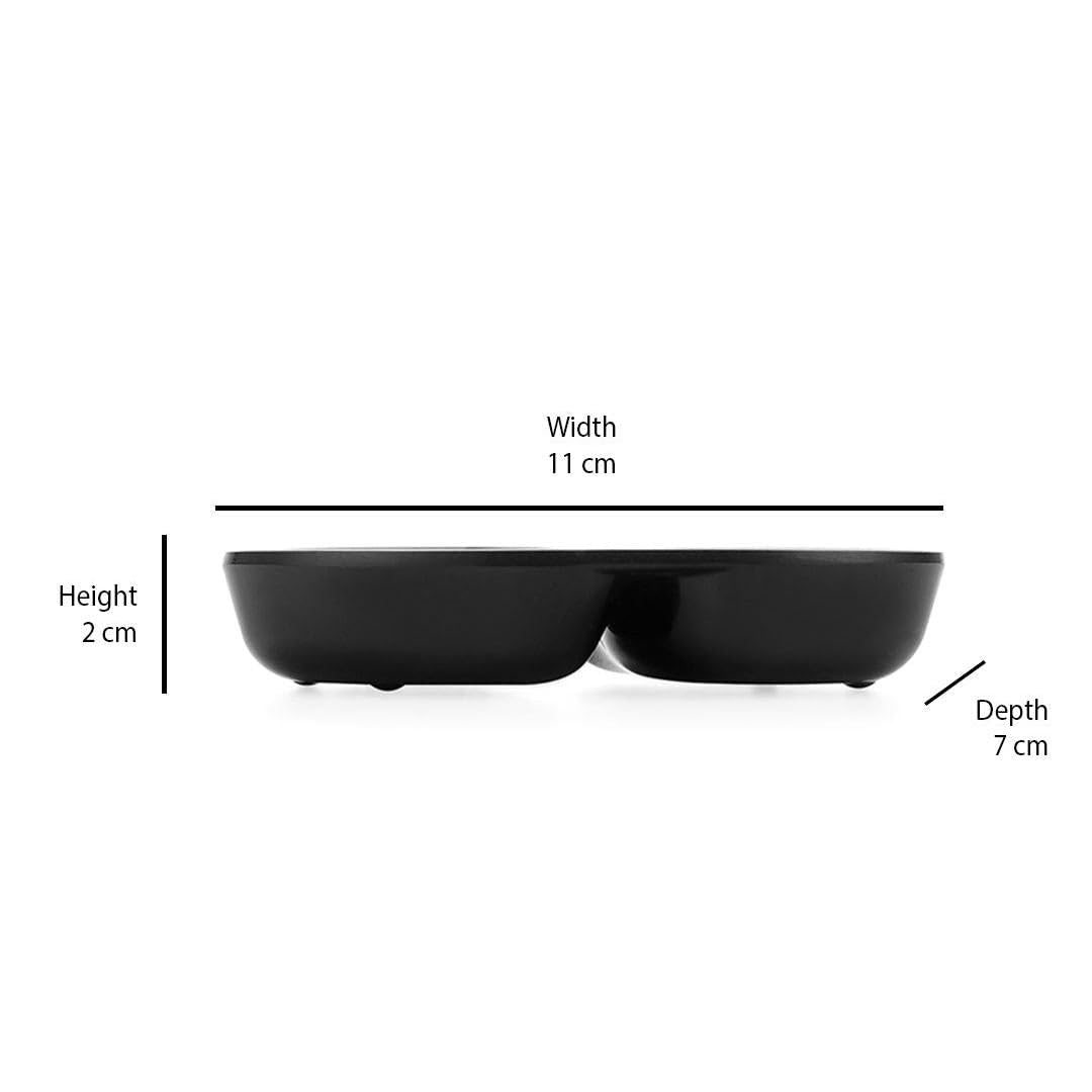PAUL SONS Hospitality Unbreakable Melamine Twin Sauce Bowl for Serving Sauce/Chutney for Dipping Snacks Matte Finish, Small Black (Pack of 4Pc)