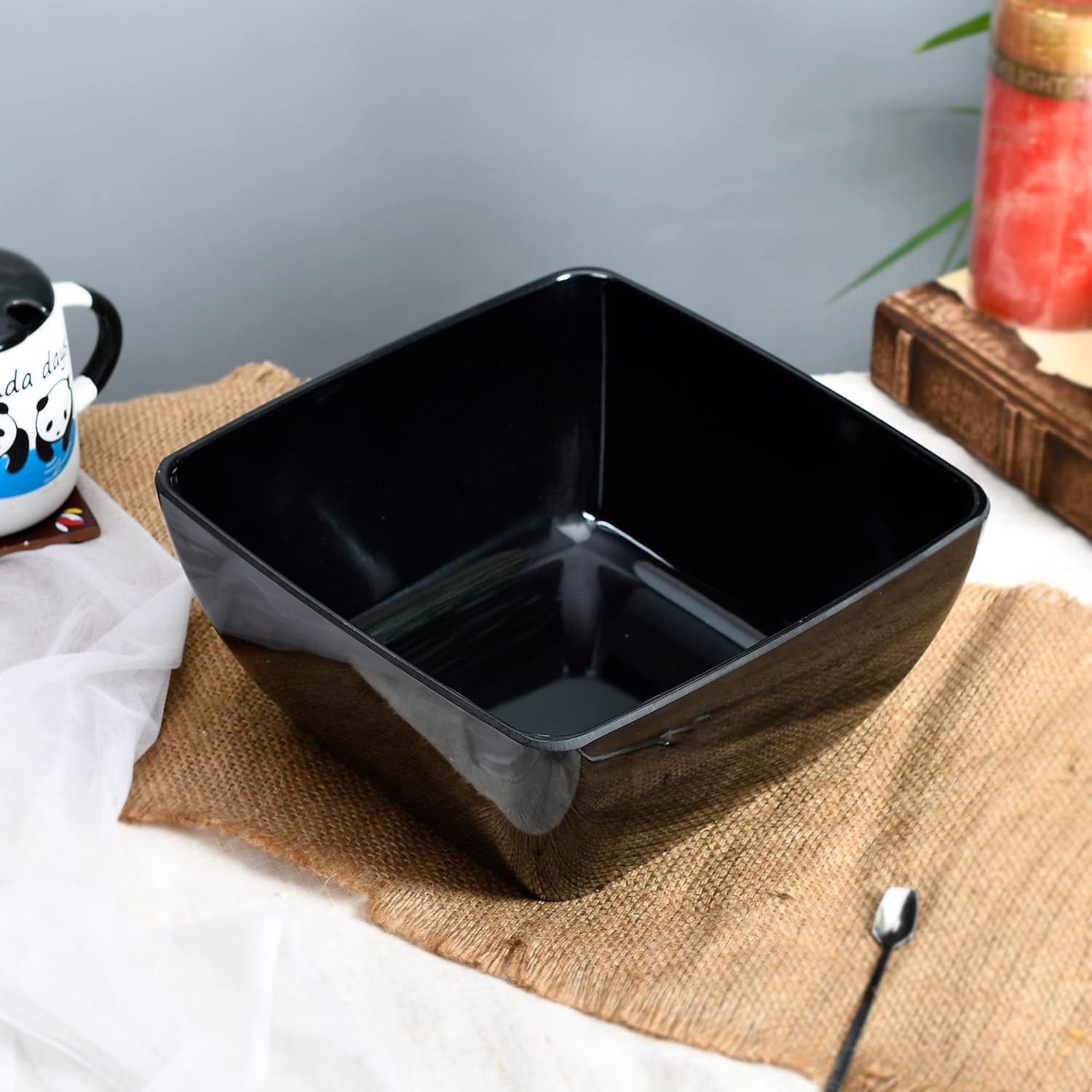 Melamine Square Black Big Serving Bowl Size 10'' inch & 4.5ltr Capacity (Black)
