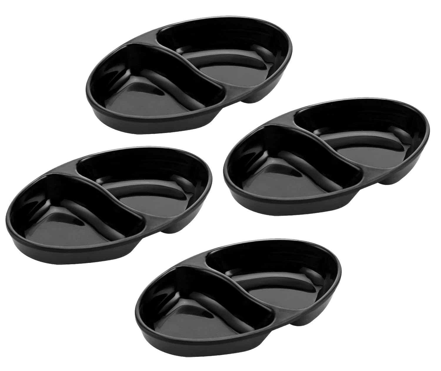 PAUL SONS Hospitality Unbreakable Melamine Twin Sauce Bowl for Serving Sauce/Chutney for Dipping Snacks Matte Finish, Small Black (Pack of 4Pc)