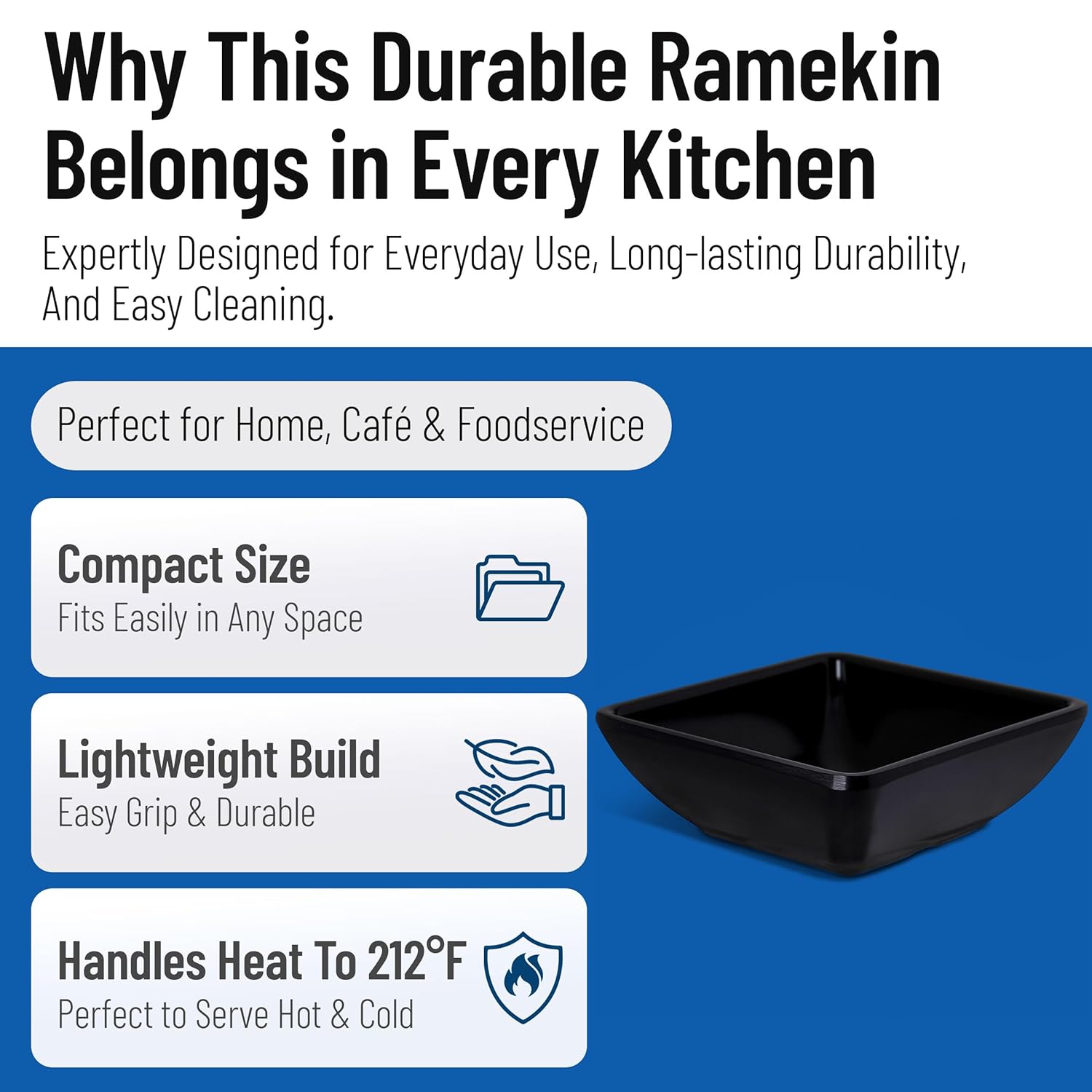 Carlisle 086003 Melamine Single Square Ramekin, 2-oz. Capacity, 2-3/4 x 2-3/4 x 1", Black (Case of 48)