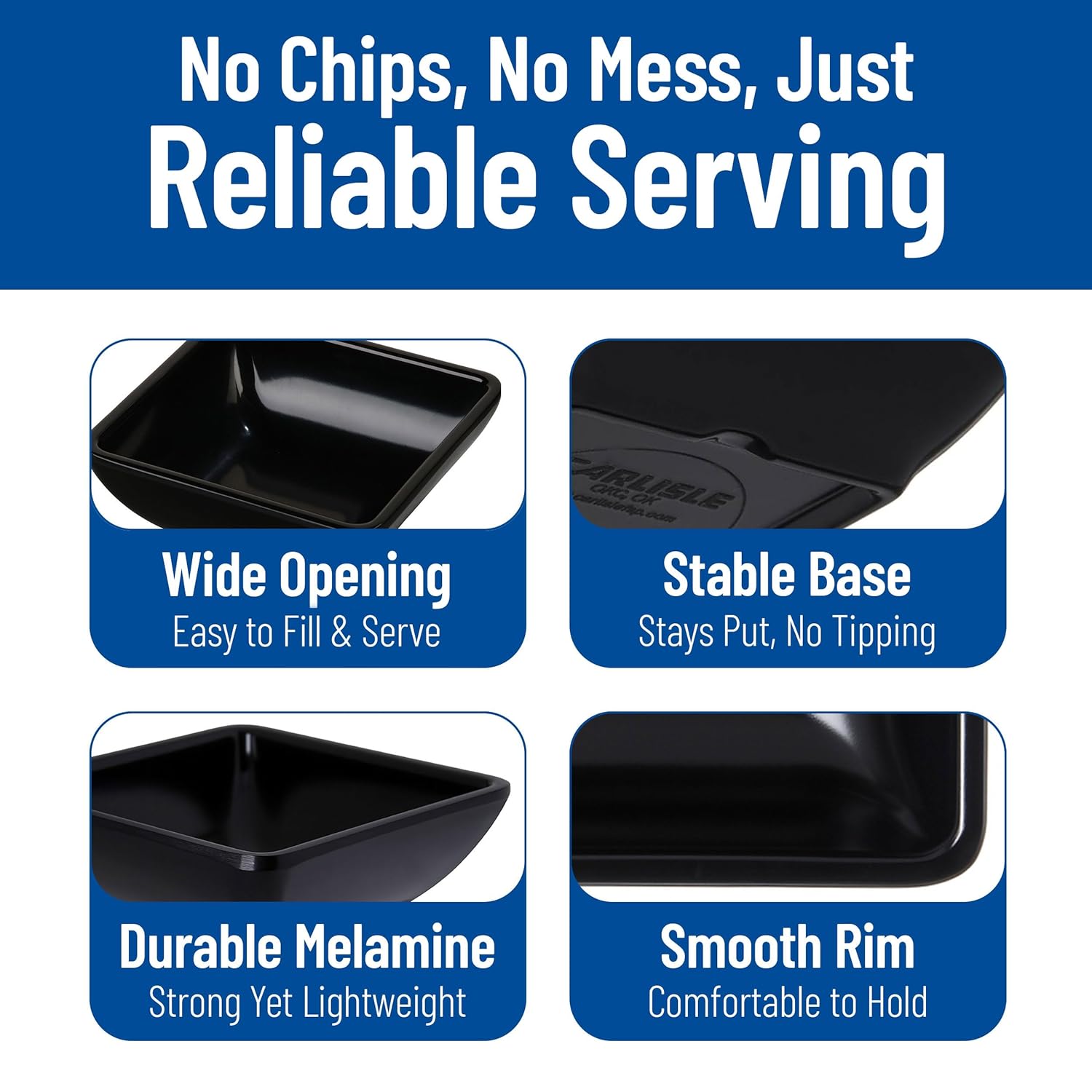 Carlisle 086003 Melamine Single Square Ramekin, 2-oz. Capacity, 2-3/4 x 2-3/4 x 1", Black (Case of 48)