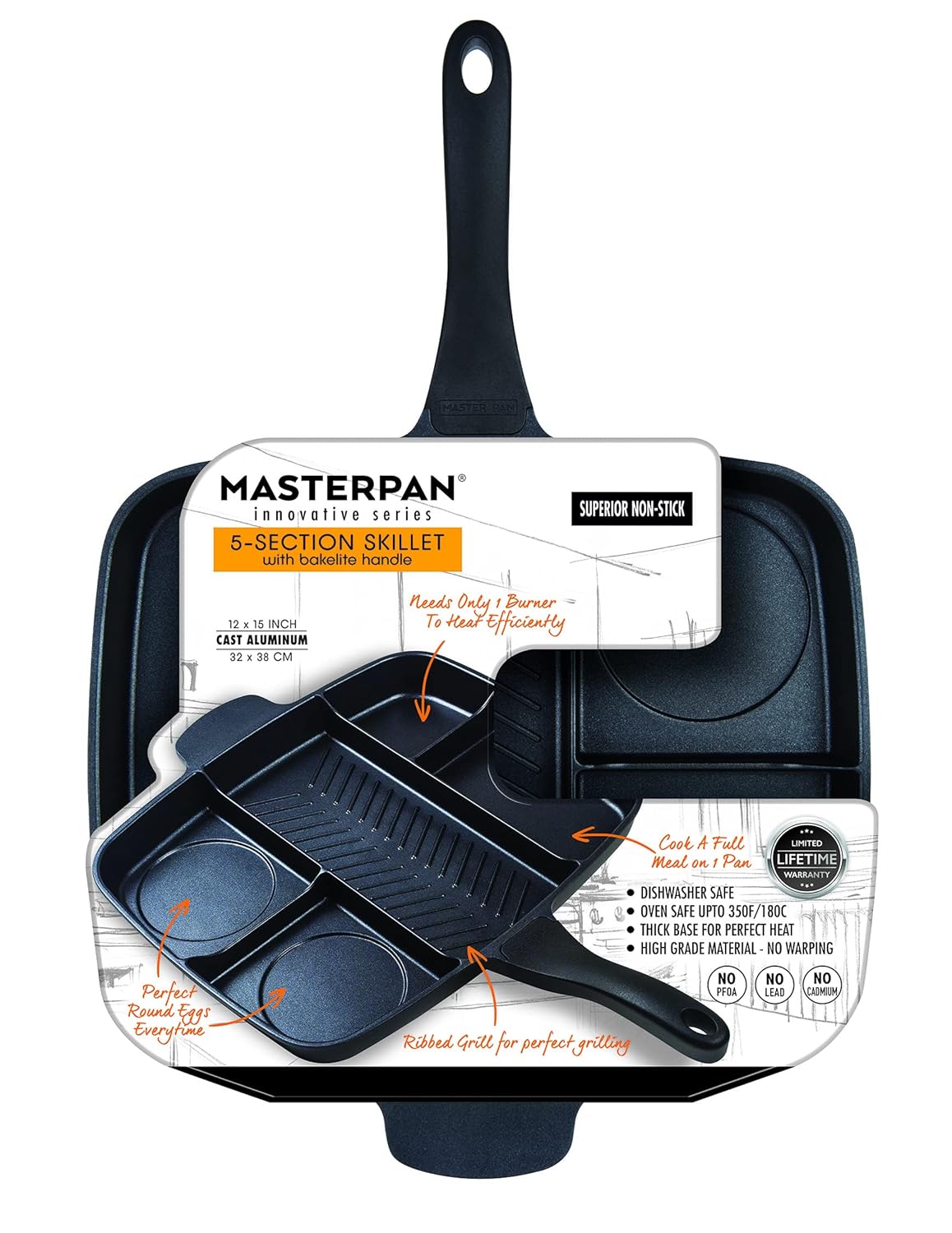 Master Pan Non-Stick Divided Grill/Fry/Oven Meal Skillet